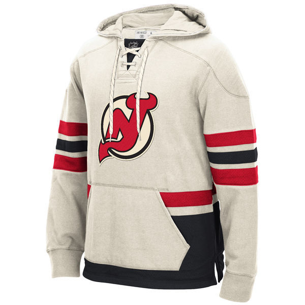 New Jersey Devils Cream All Stitched Men's Hooded Sweatshirt