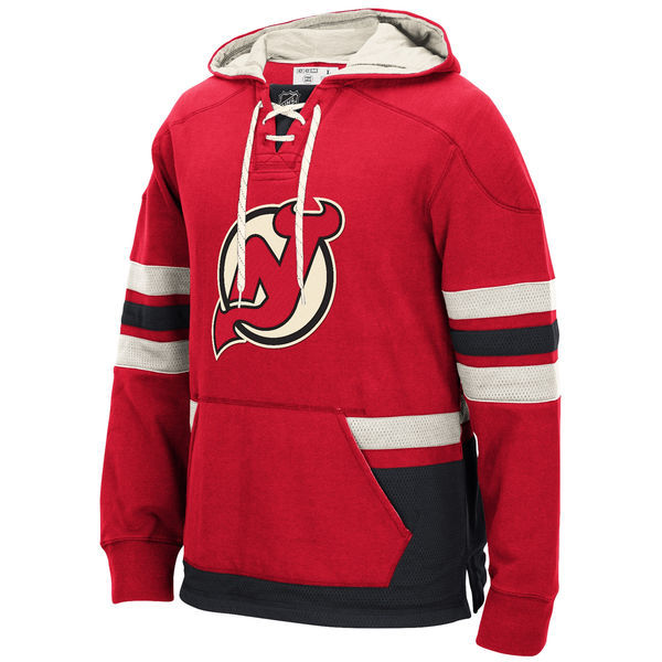 New Jersey Devils Red All Stitched Men's Hooded Sweatshirt - Click Image to Close
