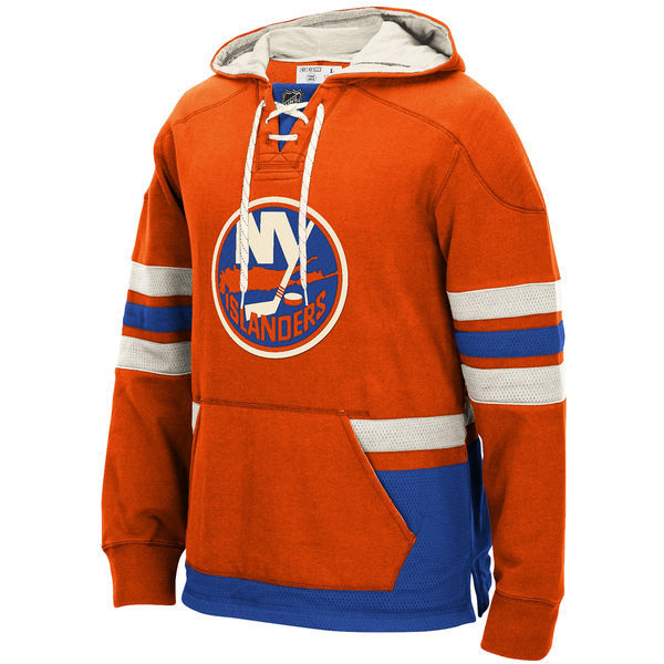 New York Islanders Orange All Stitched Men's Hooded Sweatshirt