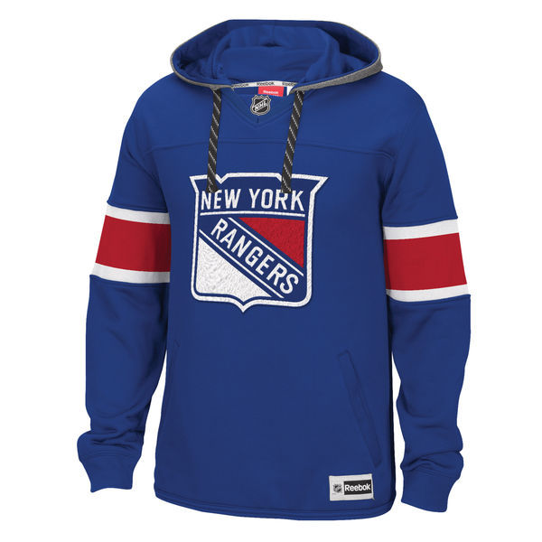 New York Rangers Blue All Stitched Men's Hooded Sweatshirt2 - Click Image to Close