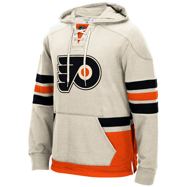 Philadelphia Flyers Cream All Stitched Men's Hooded Sweatshirt