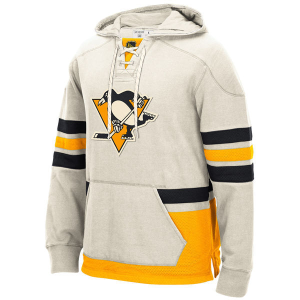Pittsburgh Penguins Cream All Stitched Men's Hooded Sweatshirt - Click Image to Close
