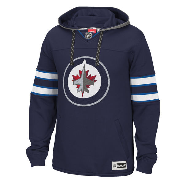 Winnipeg Jets Navy All Stitched Men's Hooded Sweatshirt2 - Click Image to Close