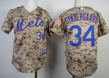 Mets 34 Noah Syndergaard Camo Youth Cool Base Jersey
