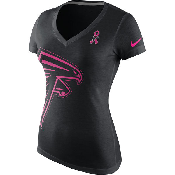 Atlanta Falcons Nike Women's Breast Cancer Awareness Tri Blend V Neck T-Shirt Black - Click Image to Close