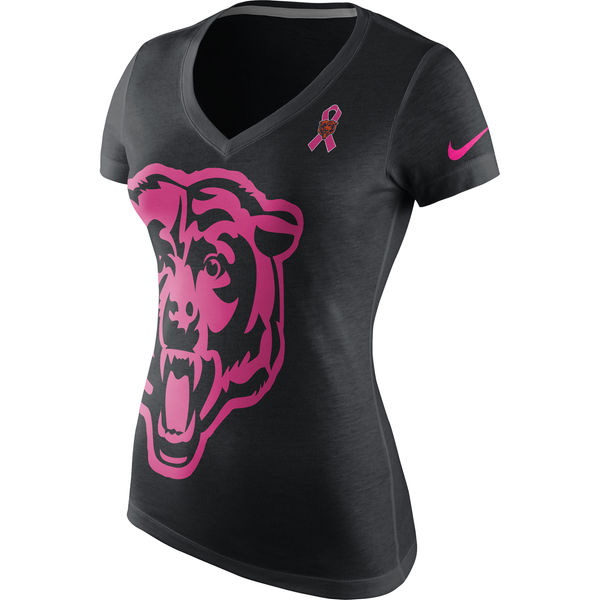 Chicago Bears Nike Women's Breast Cancer Awareness Tri Blend V Neck T-Shirt Black