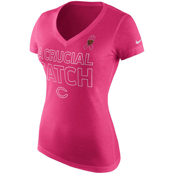 Chicago Bears Nike Women's Breast Cancer Awareness V Neck Tri Blend T-Shirt Pink