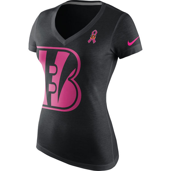 Cincinnati Bengals Nike Women's Breast Cancer Awareness Tri Blend V Neck T-Shirt Black