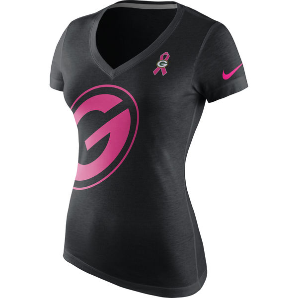 Green Bay Packers Nike Women's Breast Cancer Awareness Tri Blend V Neck T-Shirt Black