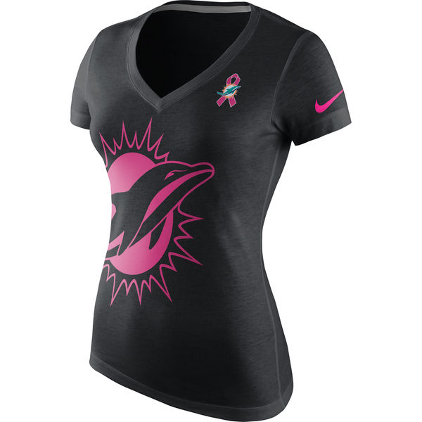 Miami Dolphins Nike Women's Breast Cancer Awareness Tri Blend V Neck T-Shirt Black