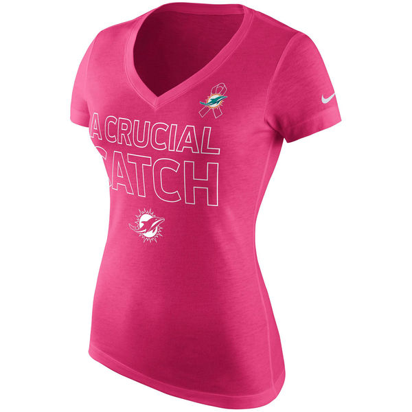 Miami Dolphins Nike Women's Breast Cancer Awareness V Neck Tri Blend T-Shirt Pink