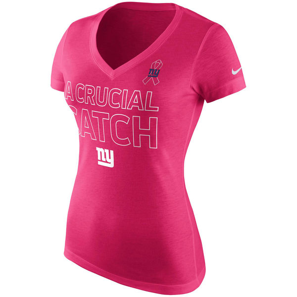 New York Giants Nike Women's Breast Cancer Awareness V Neck Tri Blend T-Shirt Pink
