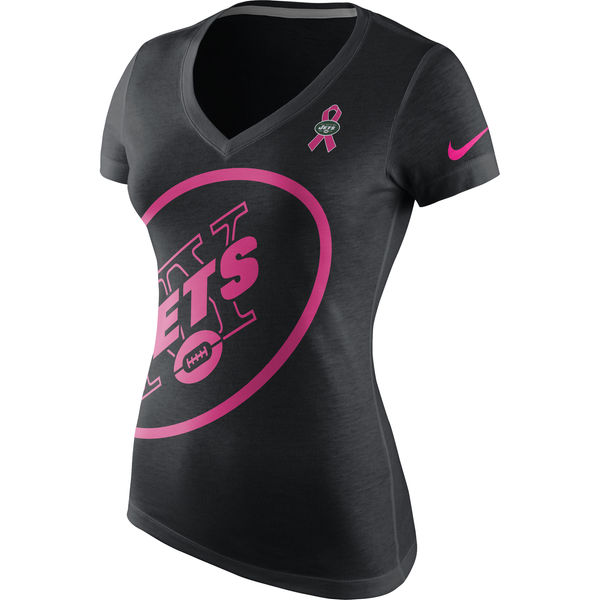 New York Jets Nike Women's Breast Cancer Awareness Tri Blend V Neck T-Shirt Black New York Jets Nike Women's Breast Cancer Awareness Tri Blend V Neck T-Shirt Black