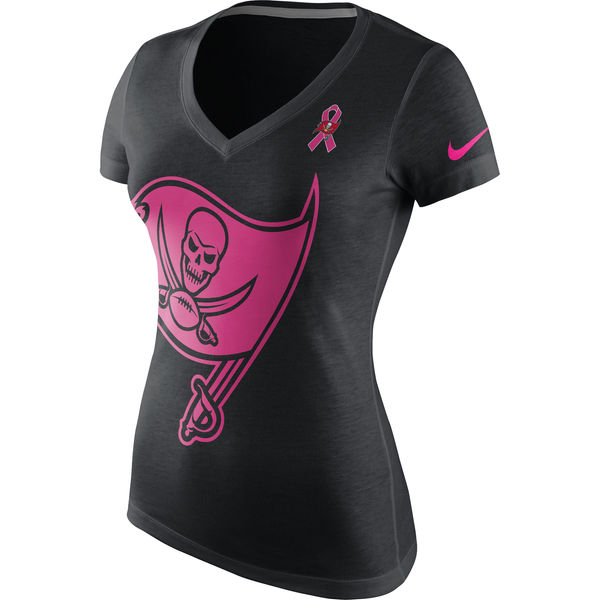 Tampa Bay Buccaneers Nike Women's Breast Cancer Awareness Tri Blend V Neck T-Shirt Black - Click Image to Close