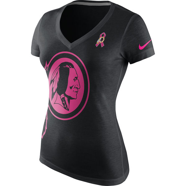 Washington Redskins Nike Women's Breast Cancer Awareness Tri Blend V Neck T-Shirt Black - Click Image to Close