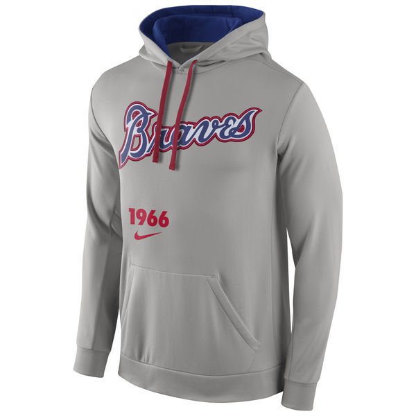Atlanta Braves Grey Cooperstown Performance Men's Pullover Hoodie - Click Image to Close