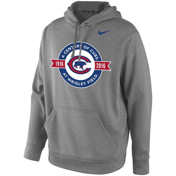 Chicago Cubs Grey A Century of Cubs at Wrigley Patch Men's Pullover Hoodie
