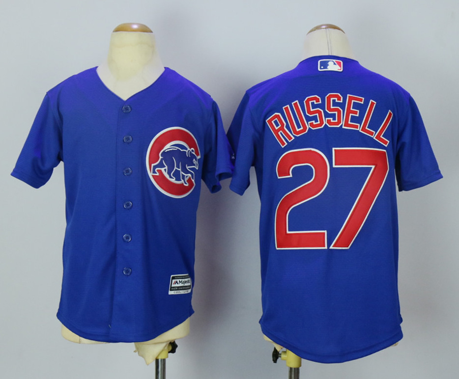 Cubs 27 Addison Russell Blue Youth New Cool Base Jersey