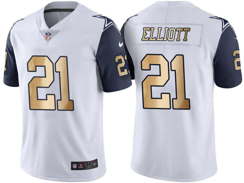 Nike Cowboys 21 Ezekiel Elliott White Gold Lettering Limited Jersey