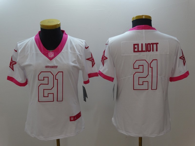 Nike Cowboys 21 Ezekiel Elliott White Women Limited Fashion Jersey