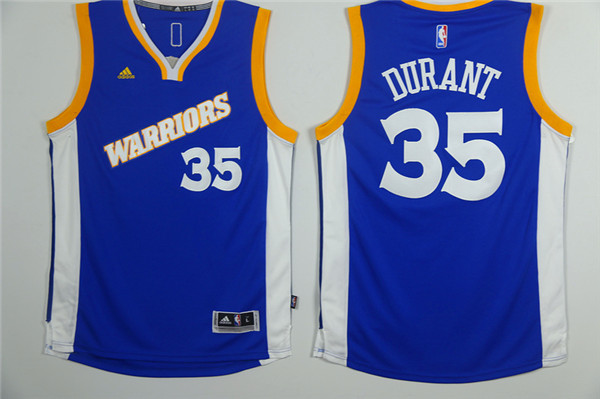 Warriors 35 Kevin Durant Blue Throwback Swingman Jersey