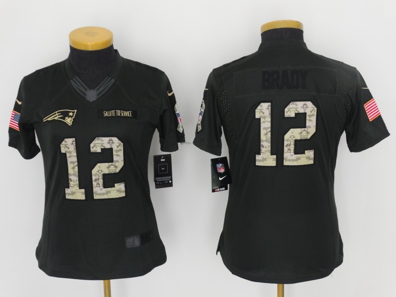 Nike Patriots 12 Tom Brad Anthracite Women Salute to Service Limited Jersey