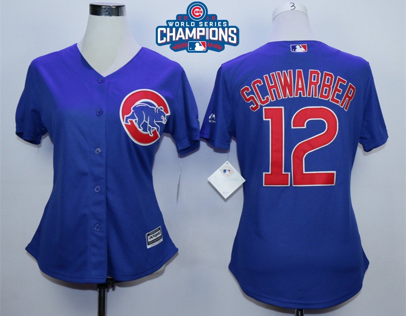 Cubs 12 Kyle Schwarber Royal 2016 World Series Champions Women New Cool Base Jersey - Click Image to Close