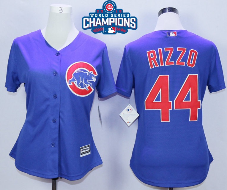 Cubs 44 Anthony Rizzo Royal 2016 World Series Champions Women New Cool Base Jersey - Click Image to Close