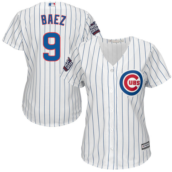 Cubs 9 Javier Baez White 2016 World Series Women New Cool Base Jersey - Click Image to Close