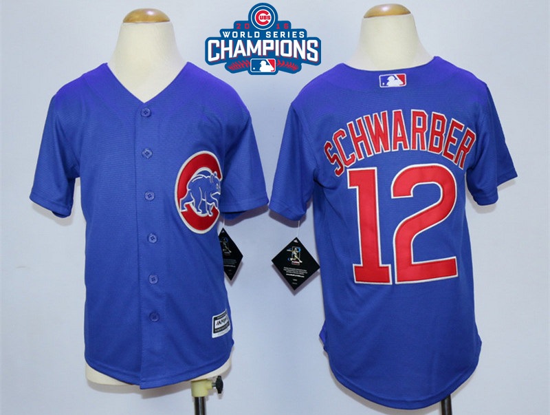 Cubs 12 Kyle Schwarber Royal 2016 World Series Champions Youth New Cool Base Jersey