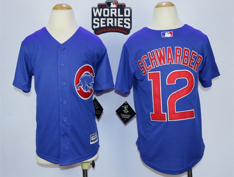 Cubs 12 Kyle Schwarber Royal 2016 World Series Youth New Cool Base Jersey
