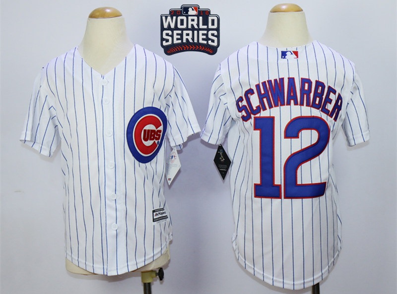 Cubs 12 Kyle Schwarber White 2016 World Series Youth New Cool Base Jersey