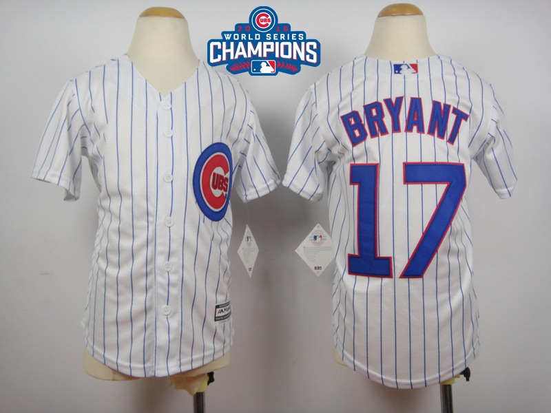 Cubs 17 Kris Bryant White 2016 World Series Champions Youth New Cool Base Jersey