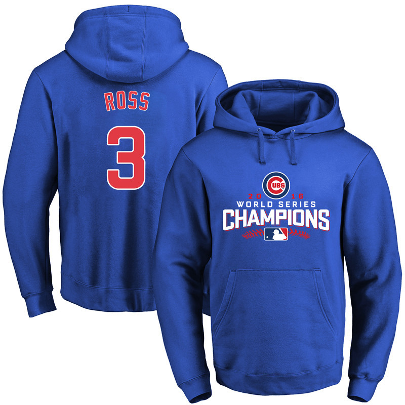 Cubs 3 David Ross Royal 2016 World Series Champions Pullover Hoodie