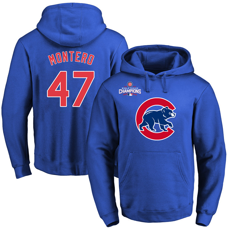 Cubs 47 Miguel Montero Royal Alternate 2016 World Series Champions Pullover Hoodie - Click Image to Close