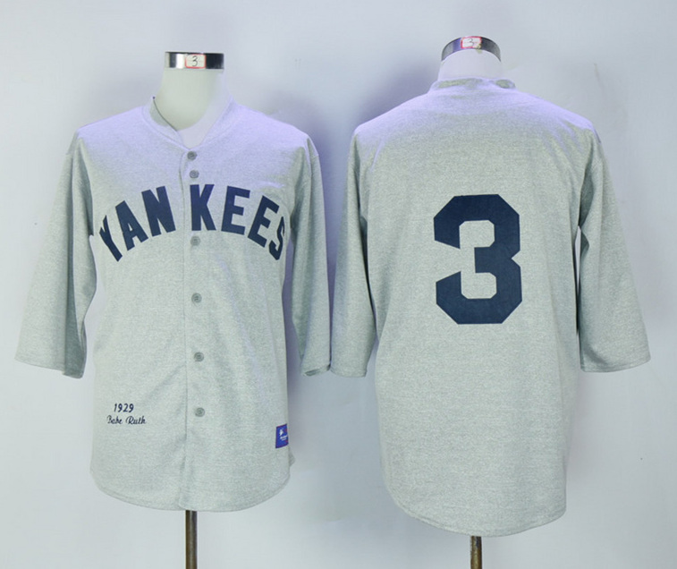 Yankees 3 Babe Ruth Grey 1929 Throwback Jersey