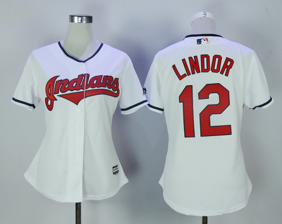 Indians 12 Francisco Lindor White Women New Cool Base Jersey