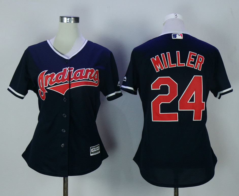 Indians 24 Andrew Miller Navy Women New Cool Base Jersey