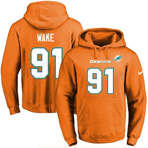Nike Dolphins 91 Cameron Wake Orange Men's Pullover Hoodie