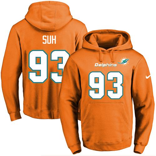 Nike Dolphins 93 Ndamukong Suh Orange Men's Pullover Hoodie