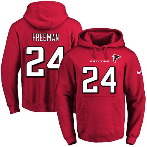 Nike Falcons 24 Devonta Freeman Red Men's Pullover Hoodie