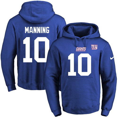 Nike Giants 10 Eli Manning Blue Men's Pullover Hoodie