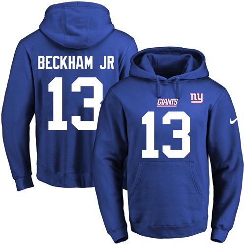 Nike Giants 13 Odell Beckham Jr Blue Men's Pullover Hoodie
