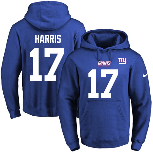 Nike Giants 17 Dwayne Harris Blue Men's Pullover Hoodie