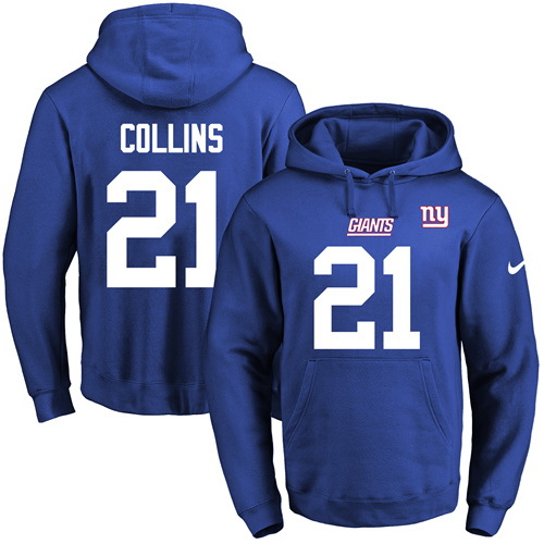 Nike Giants 21 Landon Collins Blue Men's Pullover Hoodie