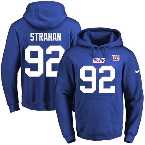 Nike Giants 92 Michael Strahan Blue Men's Pullover Hoodie