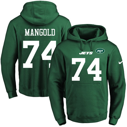 Nike Jets 74 Nick Mangold Green Men's Pullover Hoodie - Click Image to Close