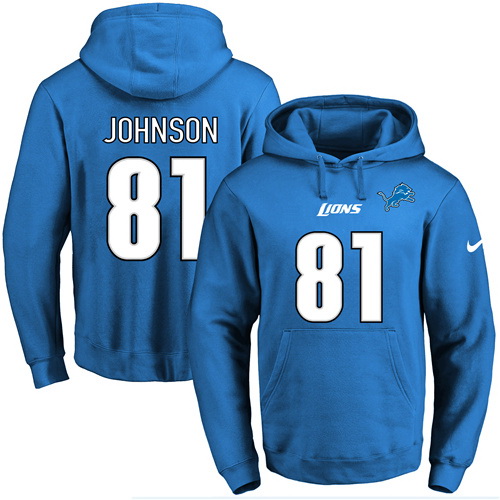 Nike Lions 81 Calvin Johnson Blue Men's Pullover Hoodie