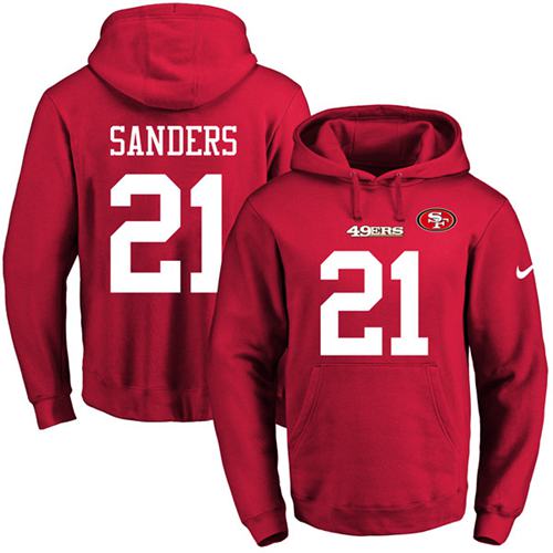 Nike 49ers 21 Deion Sanders Red Men's Pullover Hoodie