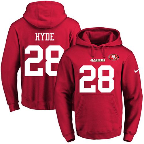 Nike 49ers 28 Carlos Hyde Red Men's Pullover Hoodie